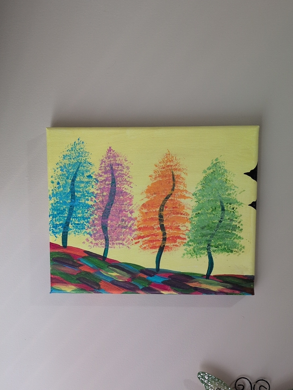 Hand-Painted Colorful Tree Canvas Wall Art - Multicolor